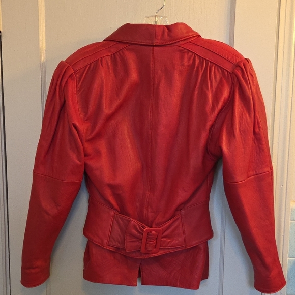 Brass Plum Nordstom Red Leather Jacket And Skirt Size P - Picture 2 of 16